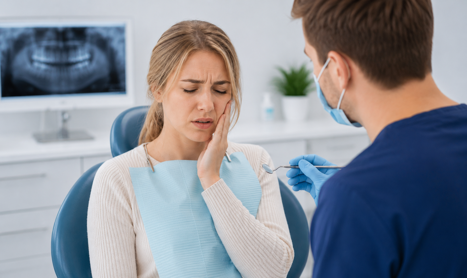 Woman suffering from severe toothache